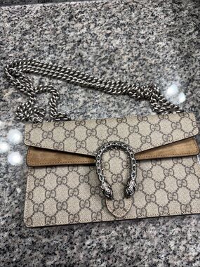 Gucci Beige Monogram Crossbody with Silver-Tone Chain
